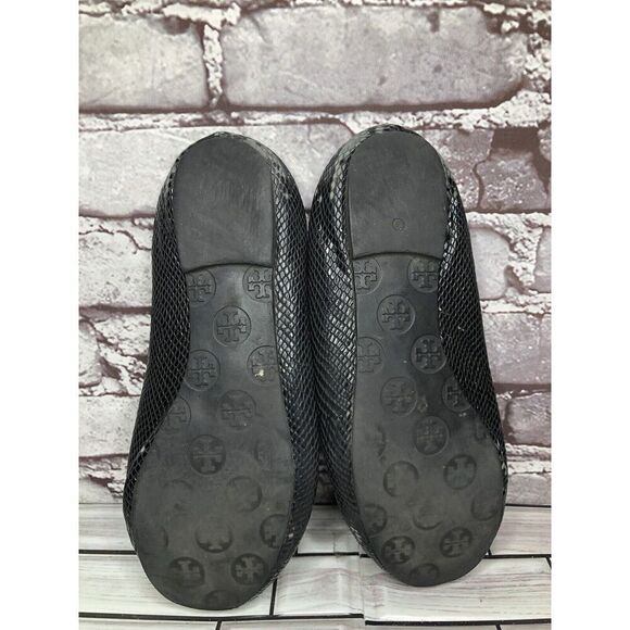 Tory Burch Reva Gold Logo Black Leather Snake Skin Ballet Flats Women Sz 7.5M US - Picture 8 of 16
